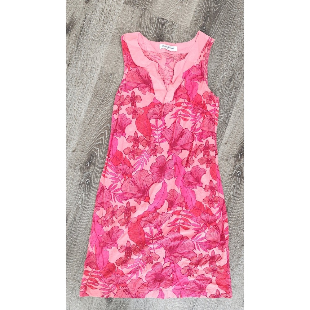 Tommy Bahama Women's Pink Tropical Hibiscus Floral V-Neck Shift Dress XXS